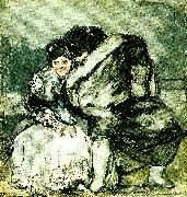 Francisco de goya y Lucientes sittande kvinna och man i slangkappa Sweden oil painting artist